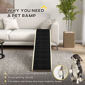 Rampa para Mascotas de Madera Maciza para Cama, 74 x 16 x 25 Pulgadas, Plataforma con Alfombra Antideslizante Natural, Accesorio para Sala de Estar, Escaleras para Perros - Product Image 5