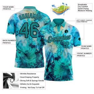 Custom <b>Tie</b> Dye Teal-<b>Black</b> 3D Performance Golf Polo Shirt Moisture-Wicking Athletic Polo for Golf Training & Casual Wear - Product Image 3