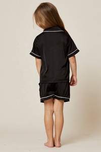 Cozy With Stylish Girl's Wear Black <b>Set</b> Of Shirt & shorts Beautiful <b>Lounge</b> Wear With White Piping Detailing Made By Satin Fabric - Product Image 3