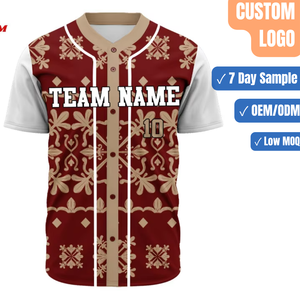 เสื้อเบสบอลแบบซับลิเมชั่นสั่งทำพิเศษ สีแดงเลือดหมู ลายทอง พร้อมชื่อทีมและหมายเลข ขายส่ง - Product Image 1