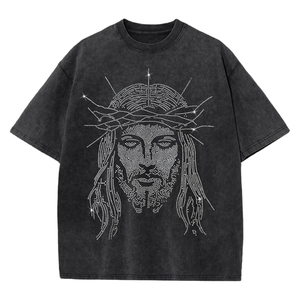Designer Inspired Rhinestone Graphic T <b>Shirt</b> Men Streetwear Heavyweight Cotton Apparel - Product Image 4