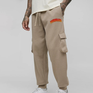 Pantalon de survêtement cargo en coton pour homme avec logo personnalisé, taille élastique, cordon de serrage, plusieurs poches, tenue décontractée d'automne, OEM/ODM - Product Image 1