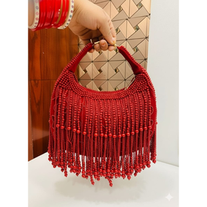 Bolso de mano rojo con flecos de cuentas para mujer |   Bolso de Hombro Hecho a Mano para Fiestas Nocturnas, Bodas, Eventos Festivos y Ocasiones Especiales - Product Image 1