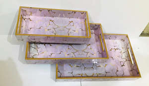 Bandeja de Madera Floral Moderna Hecha a Mano con Técnica de Esmalte y Prácticas Asas para Hoteles - Ocasión Diwali - Product Image 3