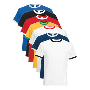 T-shirt à manches courtes noir pour homme avec bordure contrastée blanche Coupe classique Casual en coton tricoté Col rond Couleur unie - Product Image 2