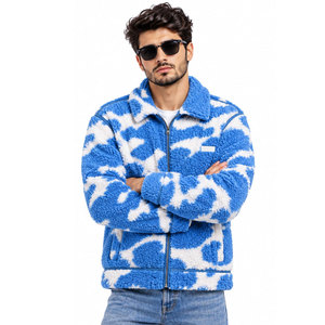 Online Selling Blue Camouflage <b>Fleece</b> Jacket Zipper Closure Turn-down Collar Casual Winter Wear Regular Fit Knitted <b>Sherpa</b> Coat - Product Image 5