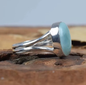 Bague en argent sterling 925 avec larimar bleu naturel ovale, faite à la main, élégante, bijoux fins, fabricant, fournisseur, cadeau - Product Image 6