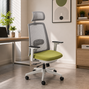 Chaise de bureau KINSHA en maille, réglable avec accoudoirs et appui-tête, ergonomique, pivotante, structure métallique, dossier ouvert, design moderne - Product Image 1