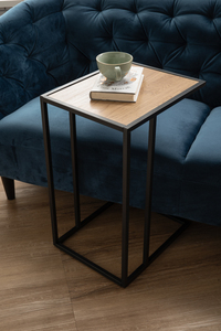 Contemporary Minimalist Laptop <b>Table</b> <b>Side</b> <b>Table</b> with Sturdy <b>Black</b> Metal Frame and Wood Top for Living Room Bedroom - Product Image 2