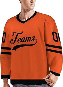 Maillot de hockey personnalisé orange et noir, nom et numéro personnalisés, chemise d'uniforme d'équipe à manches longues - Product Image 2