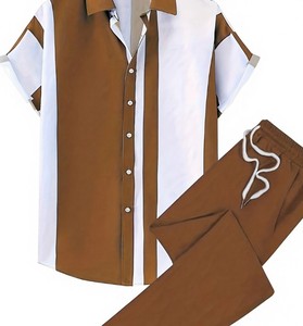 Men's Solid Color Two-Piece Set Short Sleeve Shirt Long <b>Pants</b> Knitted Breathable Summer Casual Wear Turn-<b>down</b> Collar - Product Image 6