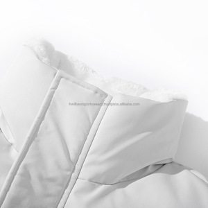 <b>Men</b> <b>White</b> Puffer <b>Jacket</b> Winter Casual Eco-Friendly Worsted Fabric Windproof Cotton Filling Zipper Closure Solid Color Hooded - Product Image 2