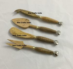 Ensemble de 4 ustensiles à salade en acier inoxydable avec manches en bois naturel et accents en corde, écologiques, style américain, compatibles lave-vaisselle, vente en gros - Product Image 6