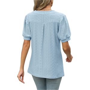 T-shirt casual estiva da donna con scollo a V e maniche corte plissettate - Product Image 2