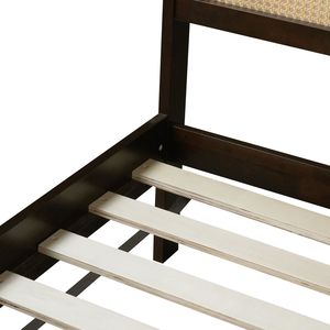 Letto King-Size in Legno Espresso con Testiera in Rattan, Supporto Migliorato e Due Cassetti Contenitori - Product Image 5