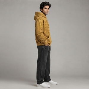 Design Vintage Washed Fabric Detailed Embroidery <b>Men</b> Distressed Embroidery Hoodies Soft Comfortable <b>Pullover</b> Sweatshirt - Product Image 2