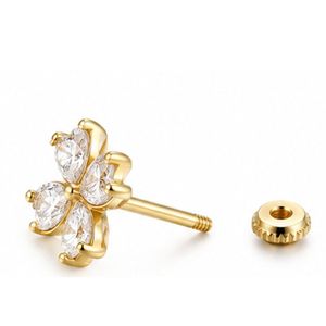 925 Silver Clover Fine Stud <b>Earrings</b> for Ladies with 18K Gold Plated Screw Back, Custom Zircon Cartilage Jewelry - Product Image 3