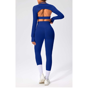 Wholesale Custom Women's Yoga Sets 2-Piece Breathable <b>Skin</b>-friendly Spandex/Polyester Seamless Half Sleeve Stand Neck Drawstring - Product Image 1