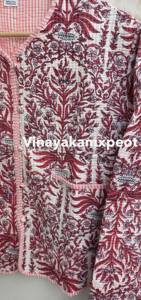 Veste courte matelassée réversible à fleurs rouges pour femmes, en coton fait main, respirante, broderie écologique, hiver - Product Image 2