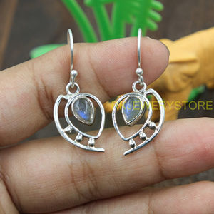 Boucles d'oreilles pendantes en argent sterling 925 faites à la main pour femmes, pierres précieuses en labradorite naturelle, cadeau de Noël pour elle - Product Image 3
