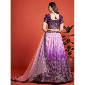 Cautivador Lehenga Choli de Chinon con Lentejuelas Moradas para Bodas - Product Image 3