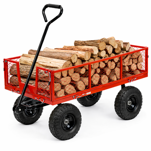 Carretilla de Jardín de Acero Resistente con Capacidad de Carga de 600 lb, Laterales Desmontables, Neumáticos de 10 Pulgadas, Color Rojo ODGGAD013 - Product Image 3