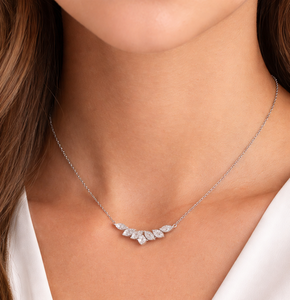 Collier en or massif 14K 18K avec diamants de laboratoire taille marquise et ronde, collier de mariage minimaliste, bijoux de mode certifiés IGI - Product Image 5