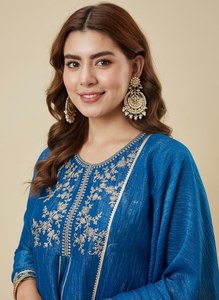 Traje tradicional indio-pakistaní de rayón azul para mujer, estilo palazzo con dupatta, corte holgado para fiestas. - Product Image 4