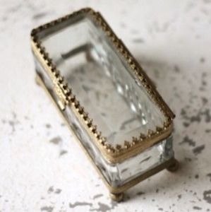Rectangular Glass Jewelry <b>Box</b> with Gold Trim Metal Frame Clear Display Case for Necklace Ring Storage <b>Vanity</b> Desk Use - Product Image 1