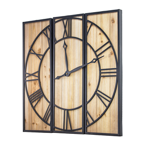 Circular Industrial Mechanical Needle <b>Wall</b> <b>Clock</b> with Metal & Wooden Combo for Living Room Home <b>Decor</b> - Product Image 5