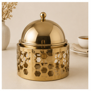 Juego de ollas con aislamiento de nido de abeja dorado a precio de fábrica, calentador de alimentos de acero inoxidable con tapa de cúpula para restaurantes y catering - Product Image 1