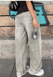 TRIBON SPORTS Women High Waist Straight Leg Stonewashed Denim Jeans Regular Fit Full Length Casual Solid Color Breathable Summer - Product Image 5