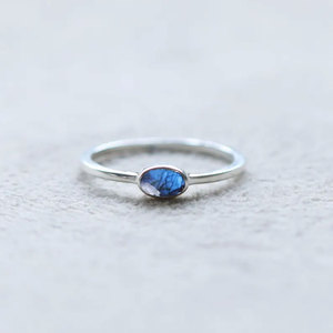 Handmade Silver <b>Labradorite</b> <b>Ring</b> Delicate Small Oval Flash Stone Minimalist Boho Healing Jewelry Wholesale by Hari Om Creation - Product Image 1