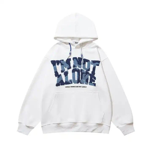 Sudadera con Capucha Blanca para Mujer, con Bordado de la Frase 'I'M NOT ALONE', Informal, de Punto, de Algodón, para Otoño - Product Image 4