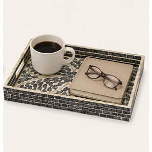 Mother of Pearl Tray Luxury Black Resin <b>Mosaic</b> Inlay Serving Platter Wholesale Moroccan Geometric Coffee <b>Table</b> Organizer Decor - Product Image 2