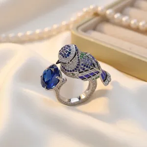 Royal Blue Bird Sapphire Engagement Wedding <b>Ring</b> 925 <b>Sterling</b> <b>Silver</b> Prong Setting Customized <b>Adjustable</b> Party Anniversary - Product Image 6