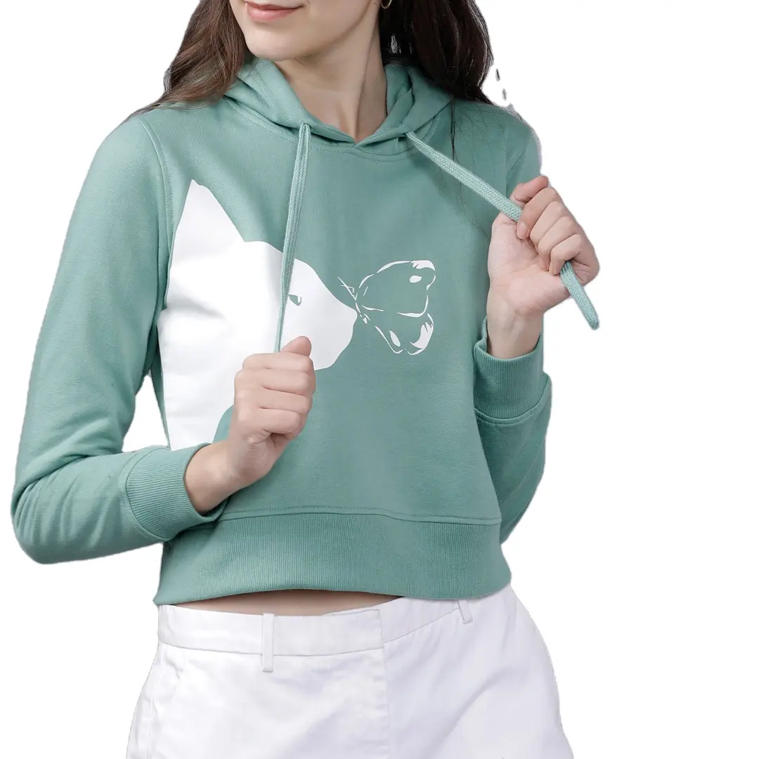 Aangepaste Logo Print Dames Hoodies & Sweatshirts Workout Pullover Cropped Hooded Sweatshirt Dames Crop Top T-Shirt Voor Vrouw