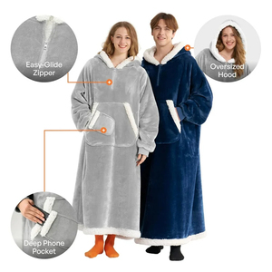 Oversized Wearable <b>Blanket</b> <b>Hooded</b> Sweatshirt Soft <b>Sherpa</b> Lined Solid Hoodie Pullover for Women Kids Autumn Winter Spring - Product Image 3