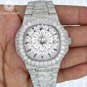 Charm_Jewells Luxury Vintage Men's Stainless Steel Watch 40mm Case Analog Mechanical Movement <b>Chronograph</b> Diamond Accents Glass - Product Image 2