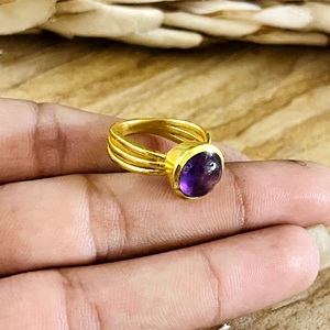 Trendy Bohemian Amethyst <b>Rings</b> for Women Brass Vintage 18K Gold Plated Certified <b>Statement</b> Jewelry Wholesale/OEM/ODM - Product Image 4