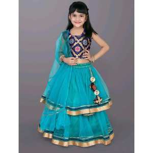 Fancy <b>Net</b> Jacquard Weaving Work Lehenga Choli with <b>Dupatta</b> for Kids - Product Image 1