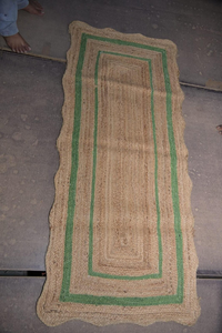 Tapis de couloir en jute naturel avec bordure verte, tapis d'entrée bohème, tapis de cuisine rustique, tapis de sol tissé à la main - Product Image 4