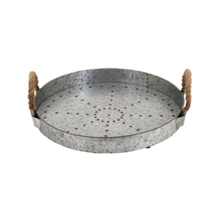 Bandeja Redonda de Metal Galvanizado con Asas de Cuerda, Diseño Perforado para Uso Residencial, Bandejas para Servir Alimentos en Forma de Corazón - Product Image 1
