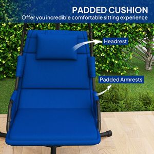 Dark Blue <b>Hammock</b> Chair with Stand and PA Coating Cushion Indoor Outdoor Steel Frame Hanging Swing Chair for Hotels - Product Image 5