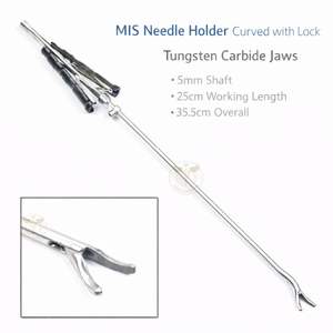 Portaagujas MIS Curvo con Bloqueo, Mordazas de Carburo de Tungsteno, Eje de 3mm, Longitud de Trabajo de 17cm, Longitud Total de 30cm - Instrumentos Qorvex - Product Image 3