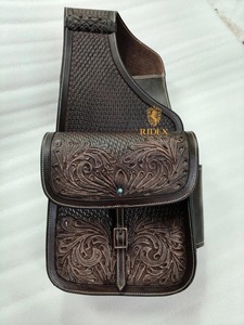 Premium Quality Premium <b>Leather</b> Western Basket/Floral Design <b>Tooled</b> Saddle Bag For Horse Available At Export Quality And Price - Product Image 2