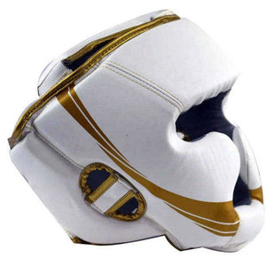White <b>Boxing</b> Head Guard with Gold Trim Protective Gear for Adults Unisex Hook & Loop Closure Universal Use - Product Image 2