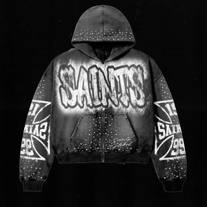 Sudadera con Capucha 100% Algodón con Cierre, Estilo Punk Retro, Diseño Personalizado, Vintage, Lavado Ácido, para Hombre - Product Image 1