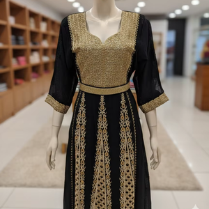 Elegante Vestido Anarkali Negro y Dorado con Bordado Georgette, Vestido Étnico Tradicional Largo hasta el Suelo para Fiestas, con Intrincado Trabajo Zari - Product Image 1