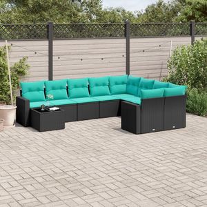 Set di divani da giardino in polyrattan nero da 10 pezzi con cuscini per i terrazzi statunitensi - Product Image 1